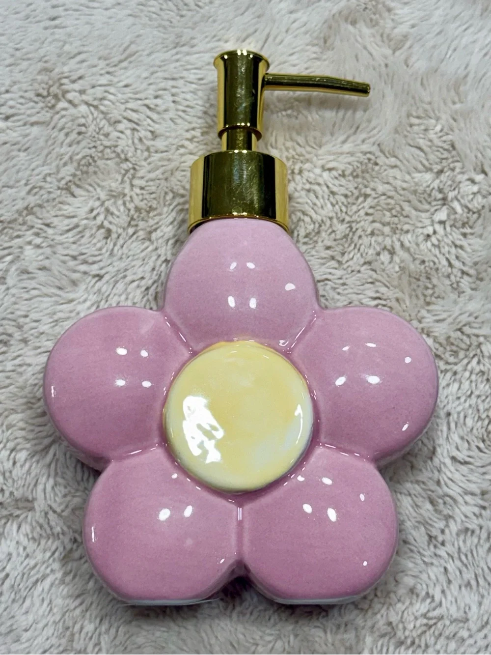 Pink Flower Ceramic Lotion Dispenser with Gold Pump - Bath & Body